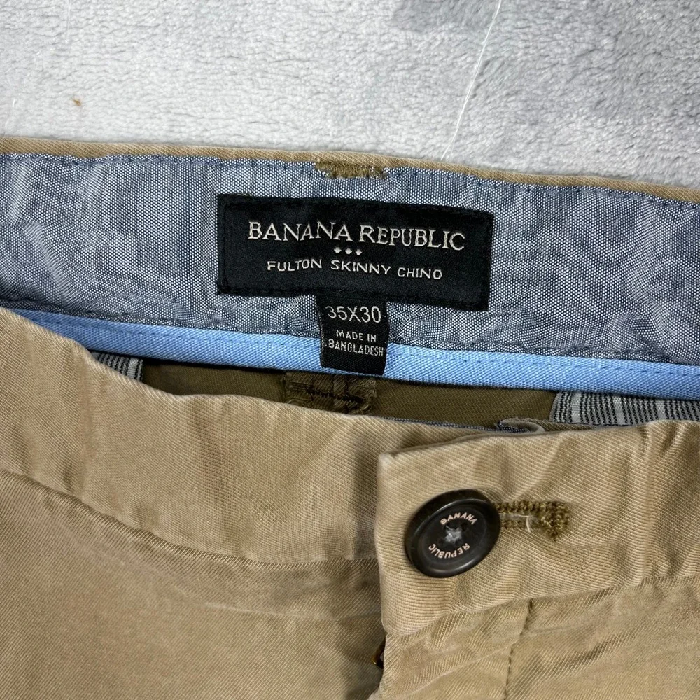 Banana Republic Fulton Skinny Chino Men 35x30 Khaki Stretch Cotton Pants